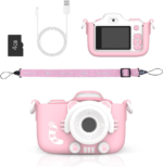Kids Digital Camera 16MP Photo 1080P Video Resolution  Camera 3 with Selfie & Macro Lens Memory Card Storage up to 32GB, Includes Shockproof Case for Kids Age 4-15 (Pink)