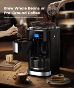 10-Cup Drip Coffee Maker with Built-In Grinder, 24-Hour Programmable, Adjustable Grind & Brew, Keep Warm Plate, 50.7Oz Water Reservoir, Ideal for Home & Office - Black - Image 4