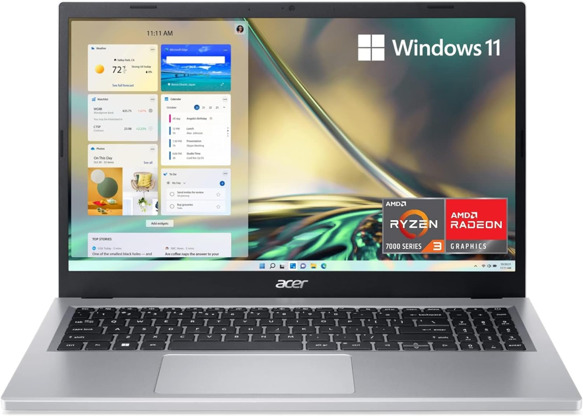 Aspire 3 A315-24P-R7VH Slim Laptop | 15.6" Full HD IPS Display | AMD Ryzen 3 7320U Quad-Core Processor | AMD Radeon Graphics | 8GB LPDDR5 | 128GB Nvme SSD | Wi-Fi 6 | Windows 11 Home in S Mode - Image 1