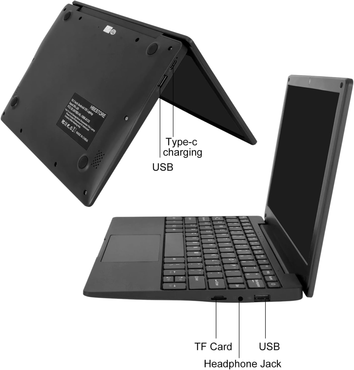 10.1Inch Lapttop,Quad-Core Processor with Android 12.0 OS, 2GB RAM,64GB EMMC, Built-In Camera, Wifi,Usb Interface, Tpye-C Charging for Learning and Entertainment (Black 2GB+64GB) - Image 3