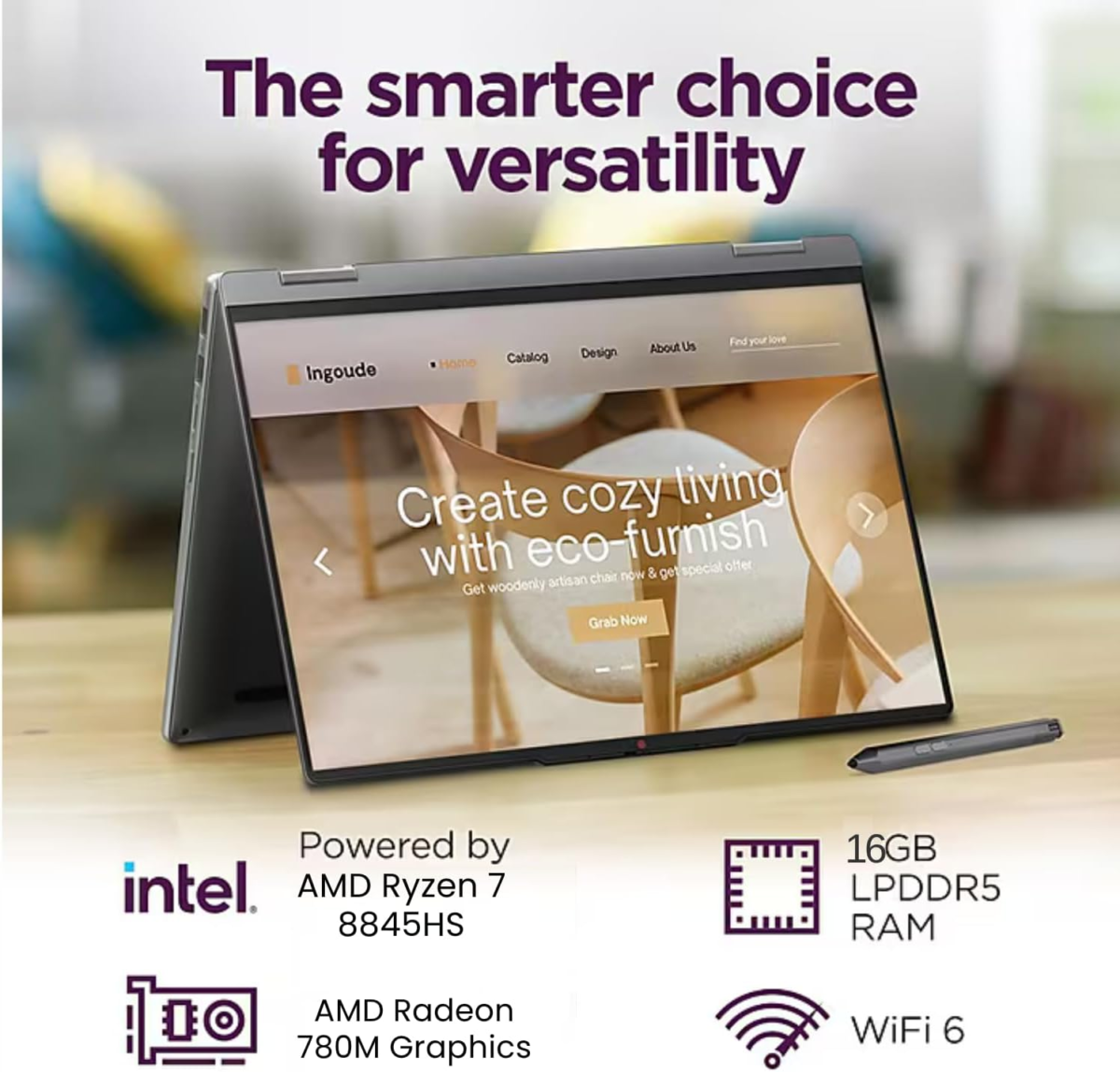 Newest Ideapad 5 14" Touch Ryzen 7 Business 2-In-1 Laptop, 14" FHD+ Touchscreen, AMD Ryzen 7 8845HS, 16GB RAM, 512GB SSD, FP Reader, Backlit KB, Stylus Pen, W11P, with 512GB External SSD Bundle - Image 2