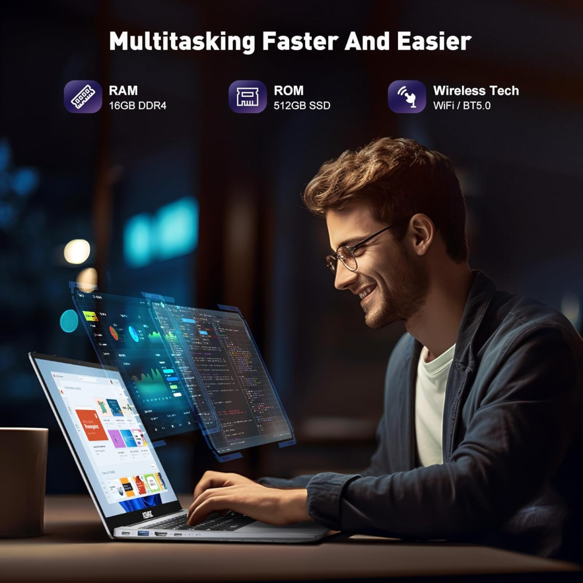 Laptop, Newest Windows 11 Laptop Computer,16Gb DDR4 512GB SSD Gaming Laptop, Quad-Core Processor, 15.6" IPS 1080P PC,180° Open Angle,Long Battery Life,Metal Shell,Wifi,Usb3.2, Type C - Image 2