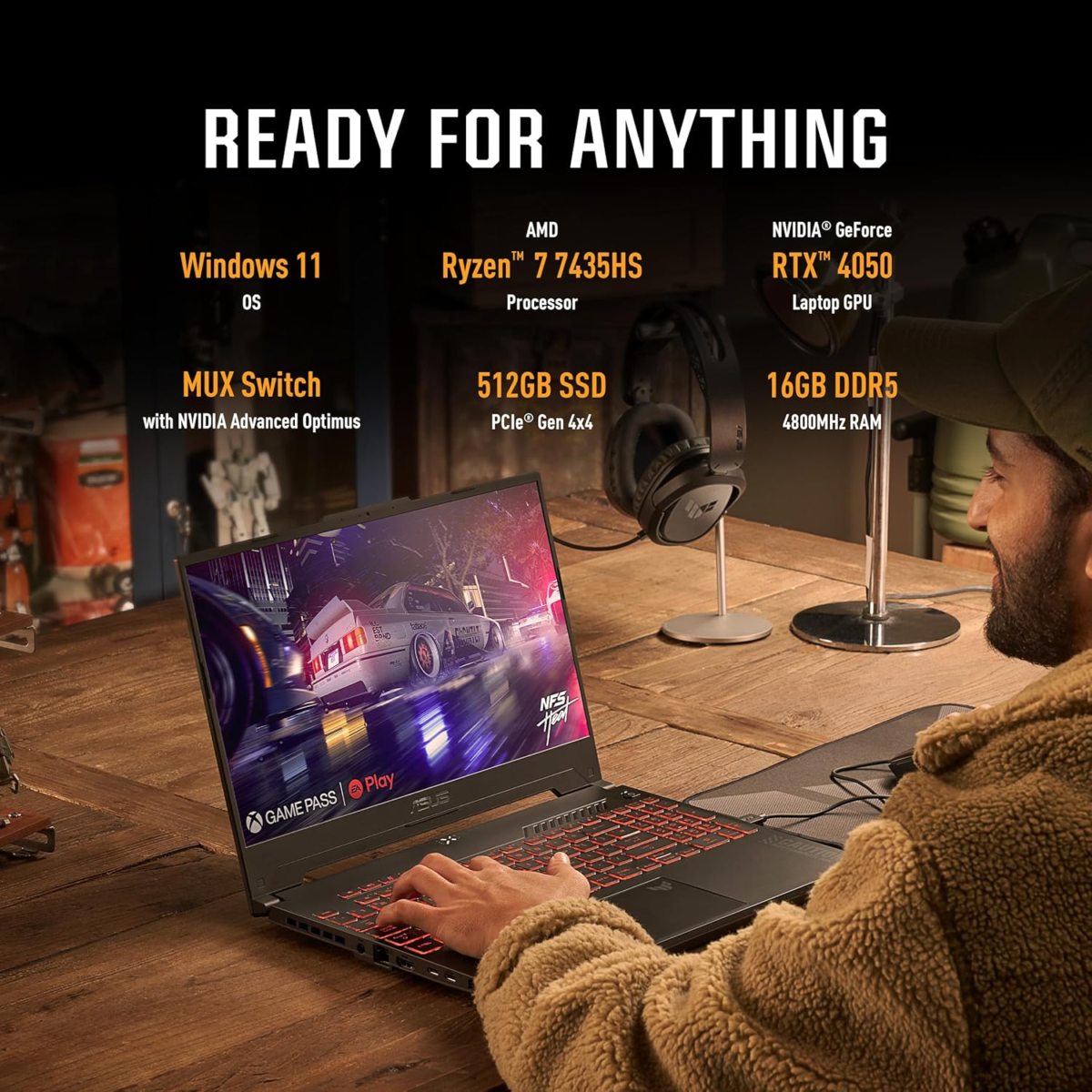 TUF Gaming A15 Gaming Laptop, 15.6” FHD 144Hz, 100% Srgb Display, Geforce RTX 4050, AMD Ryzen 7 7435HS, 16GB DDR5, 512GB Pcie SSD, Wi-Fi 6, Windows 11, FA507NUR-AS73 - Image 5
