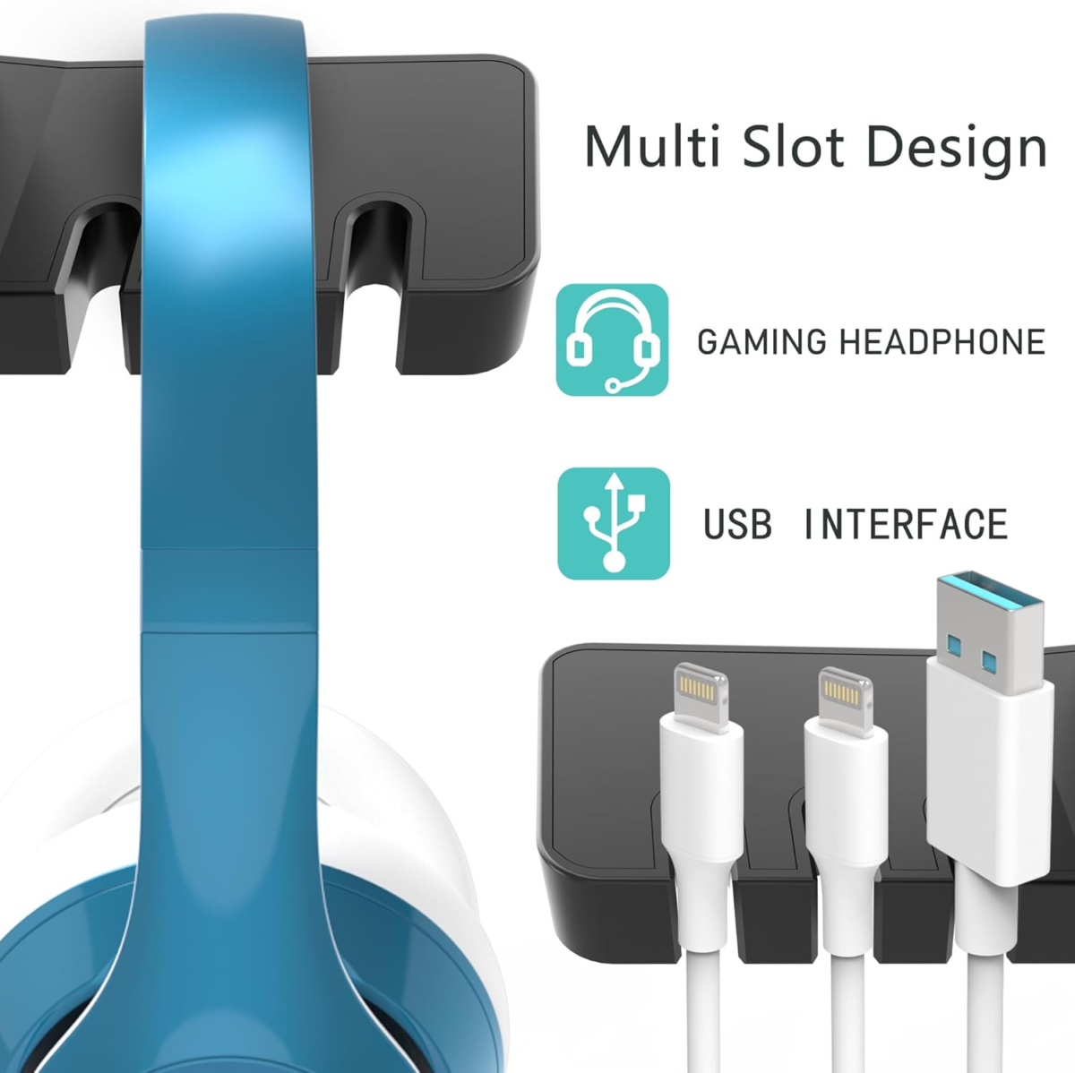 Headphone Stand with USB Charger under Desk Headset Holder Mount with 3 Port USB Charging Station (20W PD & QC3.0) and Iwatch Stand Smart Watch Charging Dock Dual Earphone Hanger Hook,Ul Tested - Image 4
