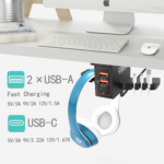 Headphone Stand with USB Charger under Desk Headset Holder Mount with 3 Port USB Charging Station (20W PD & QC3.0) and Iwatch Stand Smart Watch Charging Dock Dual Earphone Hanger Hook,Ul Tested - Image 3