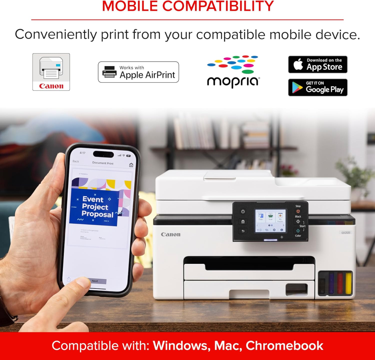 Megatank GX2020 All-In-One Wireless Supertank [Megatank] Printer | Print, Copy and Scan| Mobile Printing |2.7" LCD Color Touchscreen | Auto Document Feeder and Auto Duplex Printing - Image 5
