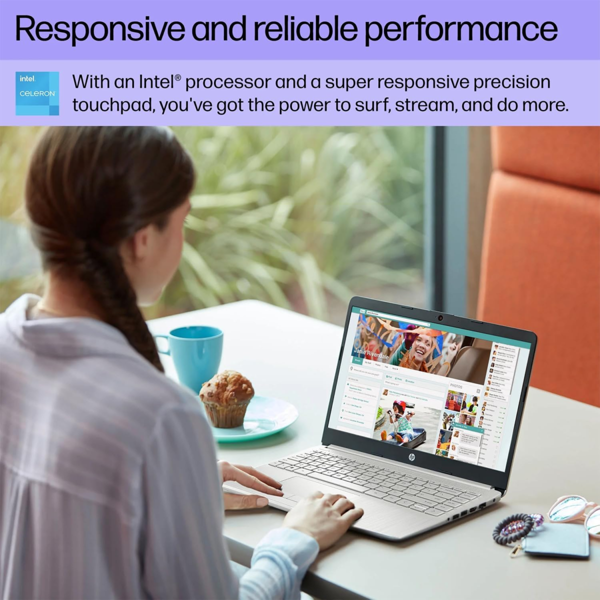 Portable Laptop, Student and Business, 14" HD Display, Intel Quad-Core N4120, 16GB DDR4 RAM, 64GB Emmc, 1 Year Office 365, Webcam, RJ-45, HDMI, Wi-Fi, Windows 11 Home, Silver - Image 3