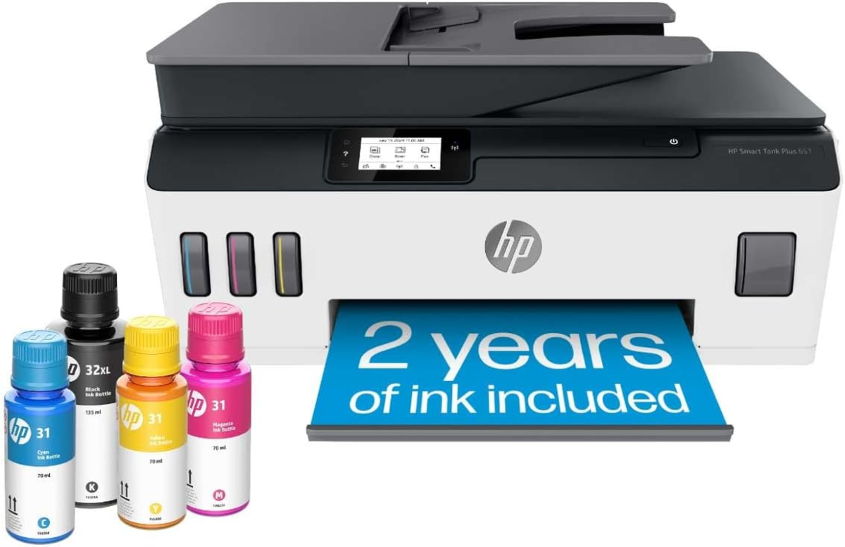 Smart -Tank plus 651 Wireless All-In-One Ink -Tank Printer, up to 2 Years of Ink in Bottles, Auto Document Feeder, Mobile Print, Scan, Copy, Works with Alexa (7XV38A) - Image 1