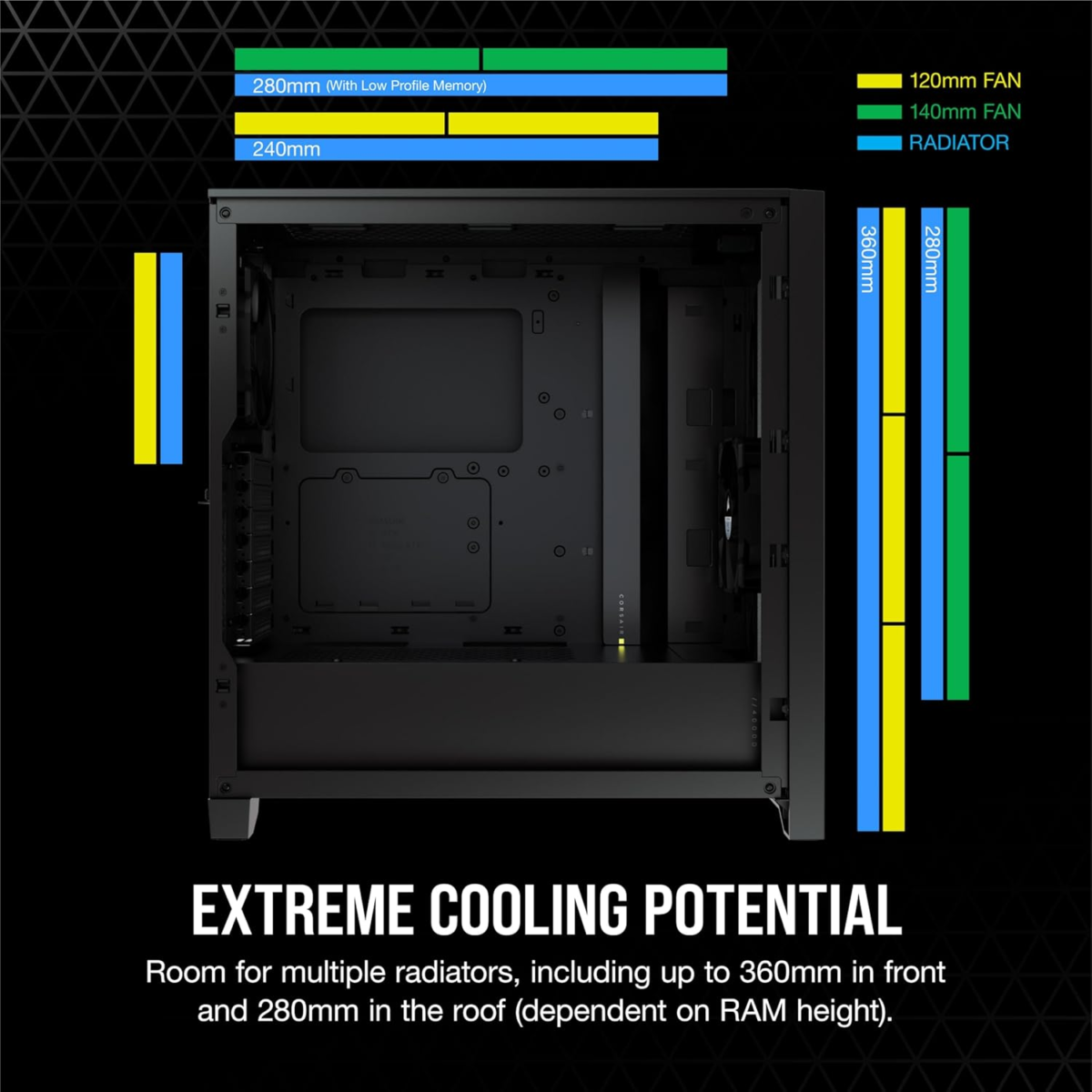 4000D AIRFLOW Tempered Glass Mid-Tower ATX Case - High-Airflow - Cable Management System - Spacious Interior - Two Included 120 Mm Fans - Black - Image 5