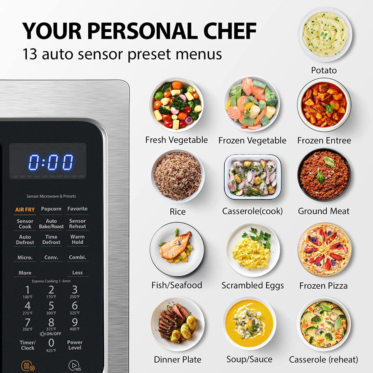 4-In-1 ML-EC42P(SS) Countertop Microwave Oven, Smart Sensor, Convection, Air Fryer Combo, Mute Function, Position Memory 13.6" Turntable, 1.5 Cu Ft, 1000W, Silver - Image 4