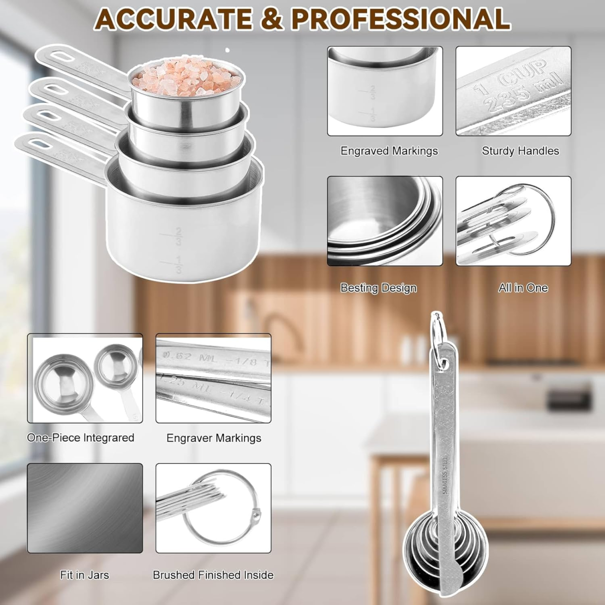 Hand Mixer Electric Mixing Bowls Set, 5 Speeds Handheld Mixer with 4 Nesting Stainless Steel Mixing Bowl, Measuring Cups Spoons 200W Kitchen Blender Whisk Beater Baking Supplies for Beginner - Image 7