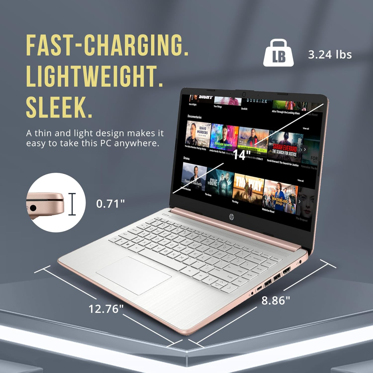 Stream 14" HD Brightview Laptop, Intel Celeron N4120, 16GB RAM, 288GB Storage (128GB Emmc + 160GB Docking Station Set), Intel UHD Graphics, 720P Webcam, Wi-Fi, 1 Year Office 365, Win 11 S, Gold - Image 8