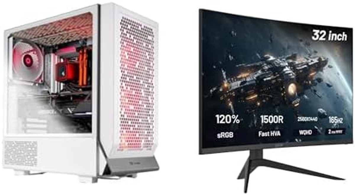 Skytech Omega Gaming PC, Ryzen 7 7700X 4.5 Ghz, RTX 4070 Super 12GB GDDR6X, 1TB SSD, 32GB DDR5 RAM | 32-Inch Curved Gaming Monitor 165Hz, QHD 2K, 2Ms, 1500R VA Panel, Freesync & G-Sync Support - Image 1