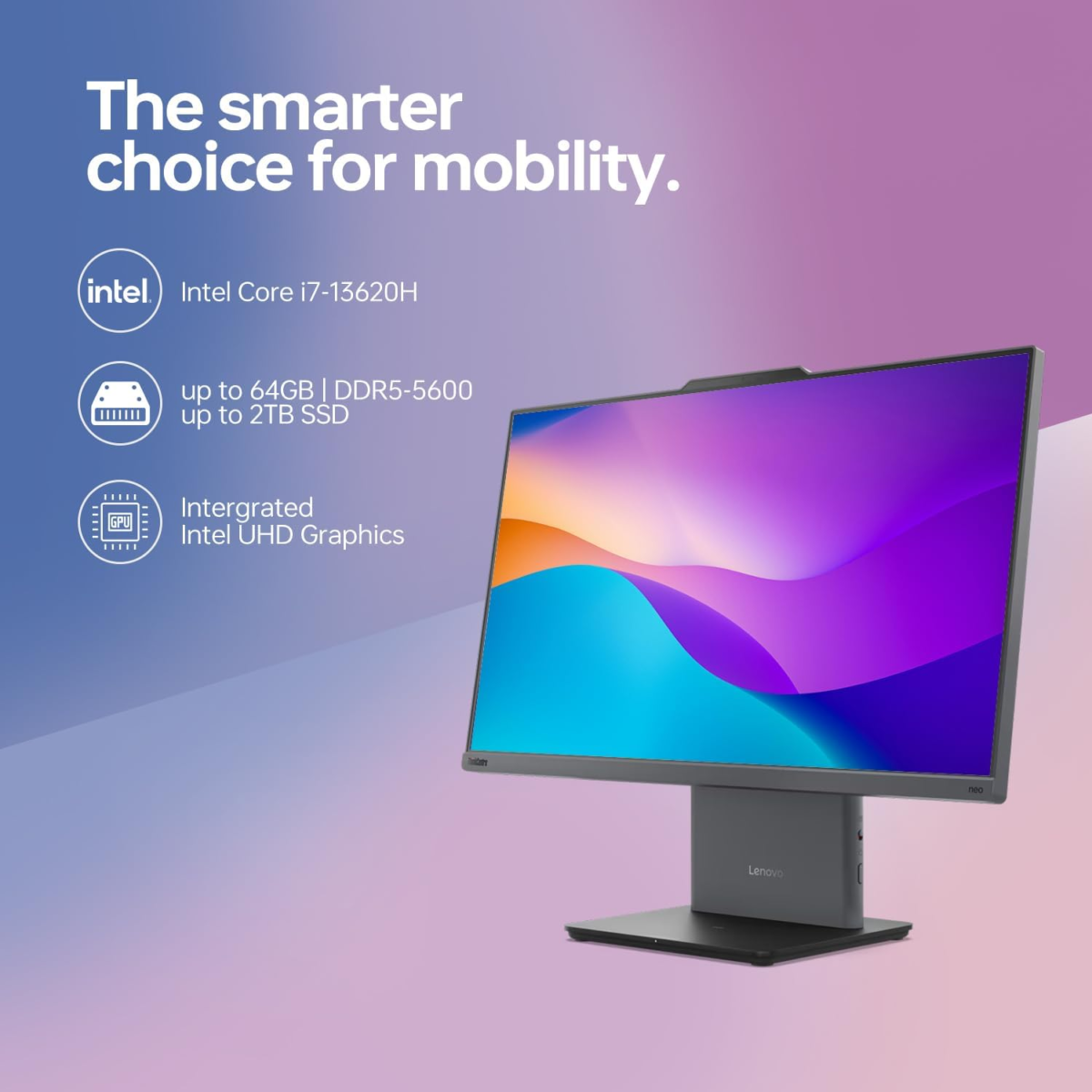 Thinkcentre All-In-One Desktop Computer, 23.8” FHD Micro-Edge Display, 13Th Gen Intel I7-13620H, 32GB DDR5 SODIMM, 1TB SSD, Webcam, HDMI, RJ-45, Wired Keyboard & Mouse, Wi-Fi 6, Windows 11 Pro - Image 2