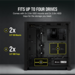 4000D AIRFLOW Tempered Glass Mid-Tower ATX Case - High-Airflow - Cable Management System - Spacious Interior - Two Included 120 Mm Fans - Black - Image 7