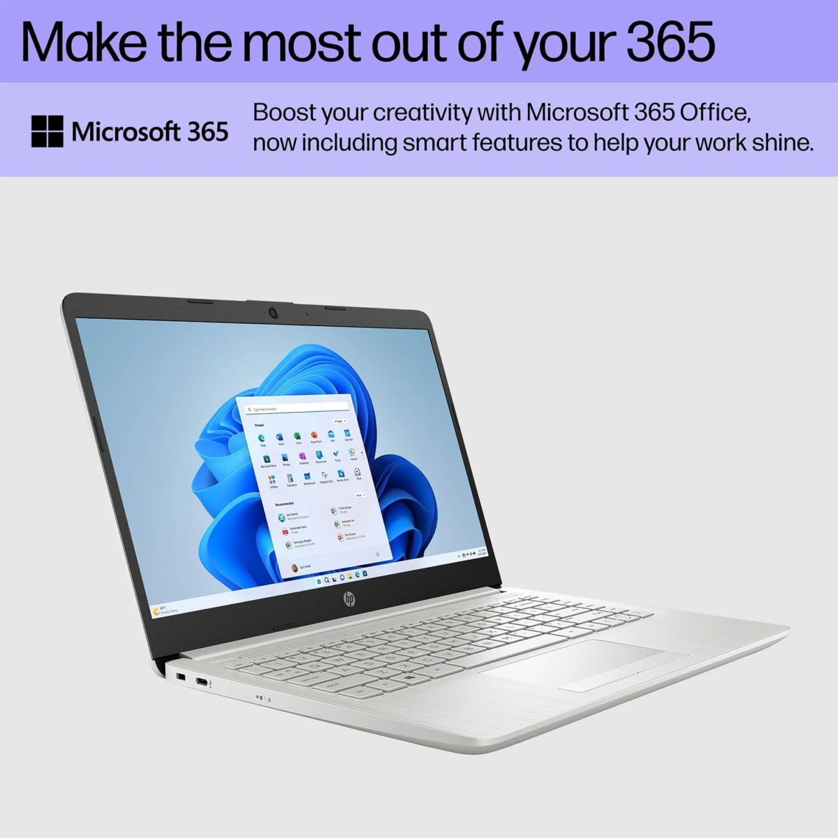 Portable Laptop, Student and Business, 14" HD Display, Intel Quad-Core N4120, 16GB DDR4 RAM, 64GB Emmc, 1 Year Office 365, Webcam, RJ-45, HDMI, Wi-Fi, Windows 11 Home, Silver - Image 2