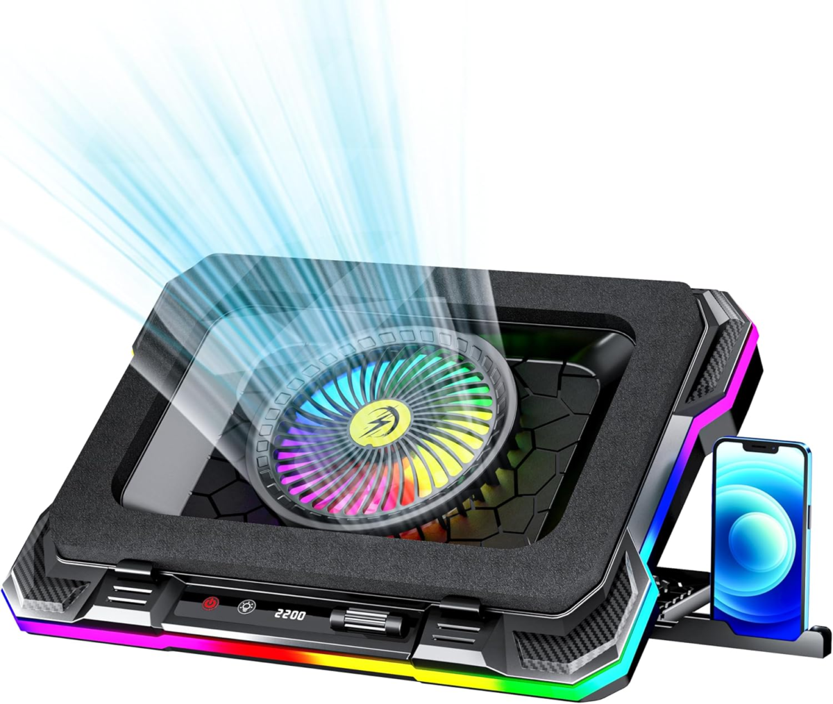 Laptop Fan Cooling Pad with High Effective Motor Cooler Fan, Gaming Full RGB Lighting Laptop Stand for 15-19 Inch Gamer PC Computers - Image 1
