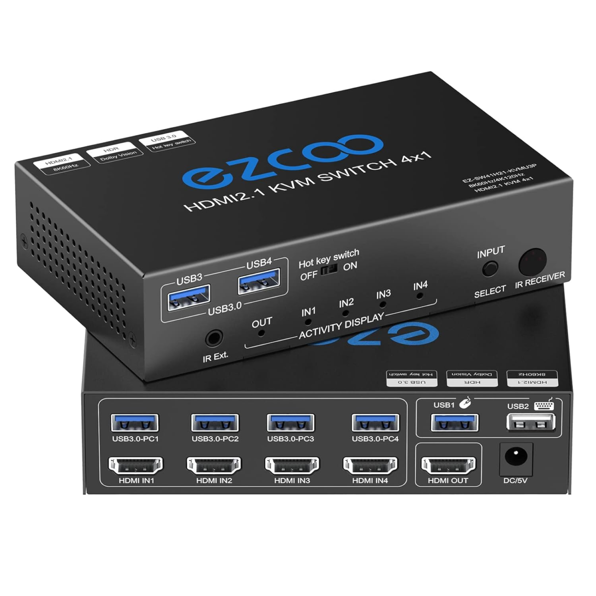 USB 3.0 KVM Switch HDMI 4 Computer 1 Monitor 8K 4K 120Hz VRR G/Sync HDCP Bypass Atmos IR Remote - 4X USB3.0 Cable, Hotkey for USB 1.0 Keyboard Mouse Printer, IR Extend Windows Mac 41KVM8K - Image 8
