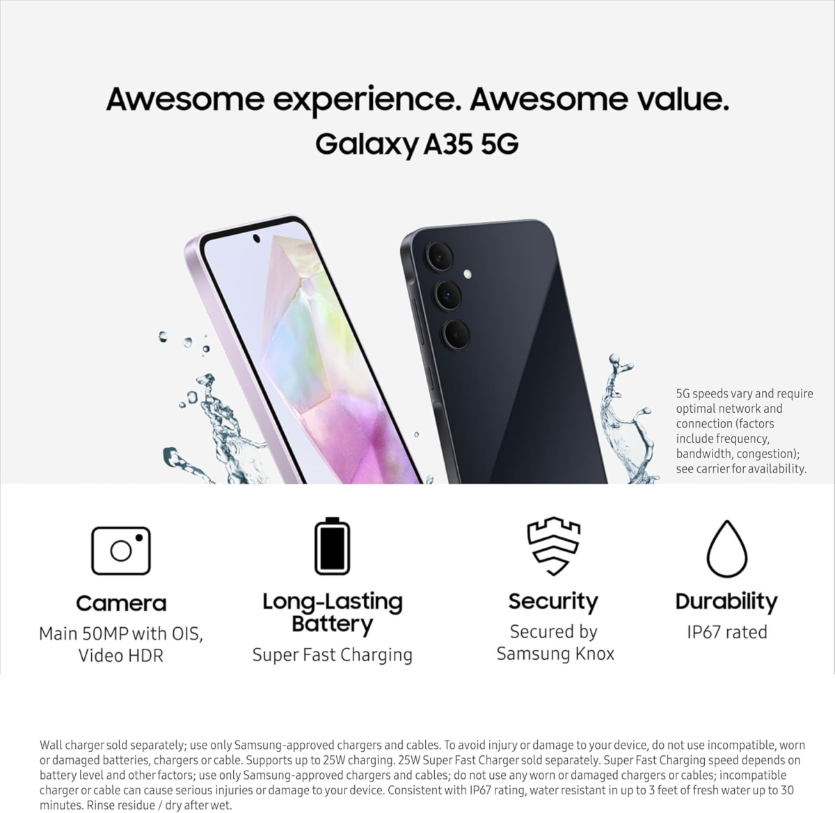Galaxy A35 5G a Series Cell Phone, 128GB Unlocked Android Smartphone, AMOLED Display, Advanced Triple Camera System, Expandable Storage, Rugged Design, US Version, 2024, Awesome Lilac - Image 5