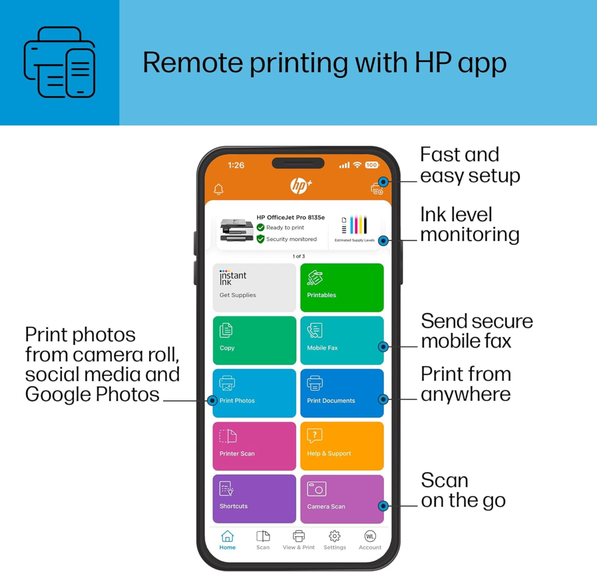 Officejet Pro 8135E Wireless All-In-One Color Inkjet Printer, Print, Scan, Copy, Fax, ADF, Duplex Printing, Best-For-Home Office, 3 Months of Ink Included (40Q35A) - Image 10