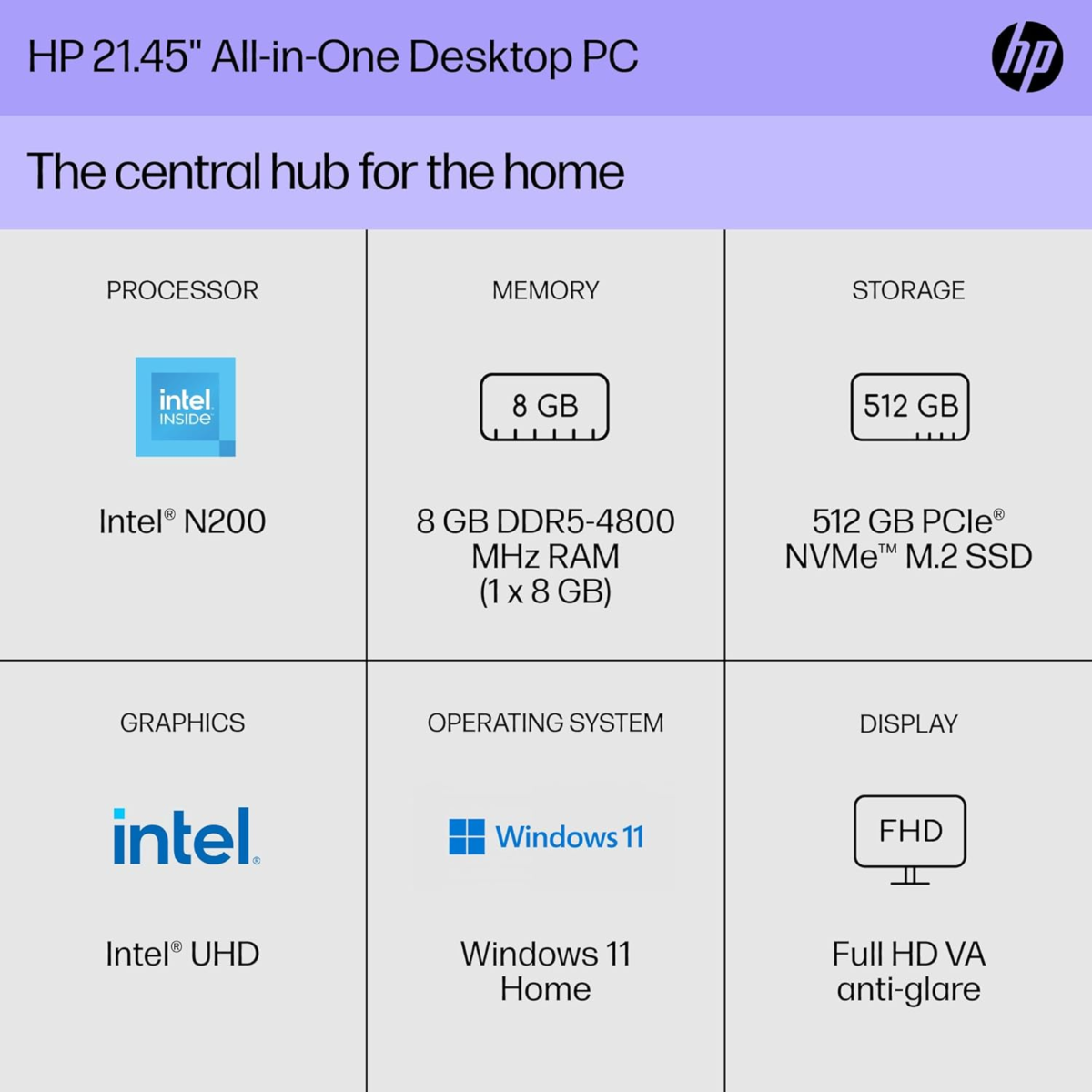 22 Inch All-In-One Desktop PC, FHD Display, Intel N200, 8 GB RAM, 512 GB SSD, Intel UHD Graphics, Windows 11 Home, 22-Dg0040 (2024) - Image 2