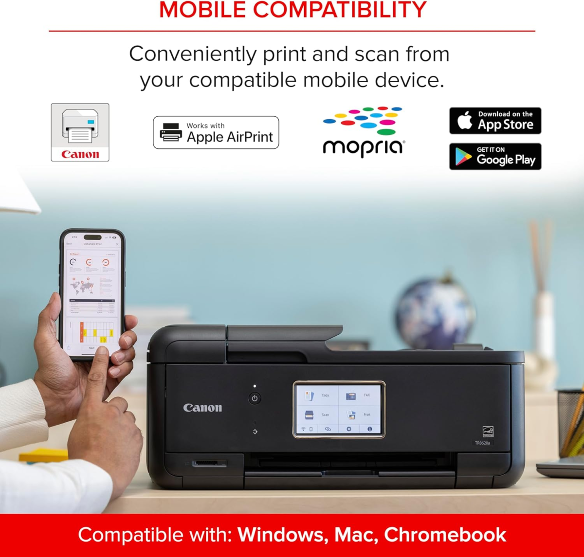 PIXMA Tr8620A - All-In-One Printer Home Office|Copier|Scanner|Fax|Auto Document Feeder | Photo, Document | Airprint (R), Android, Black, Works with Alexa - Image 5