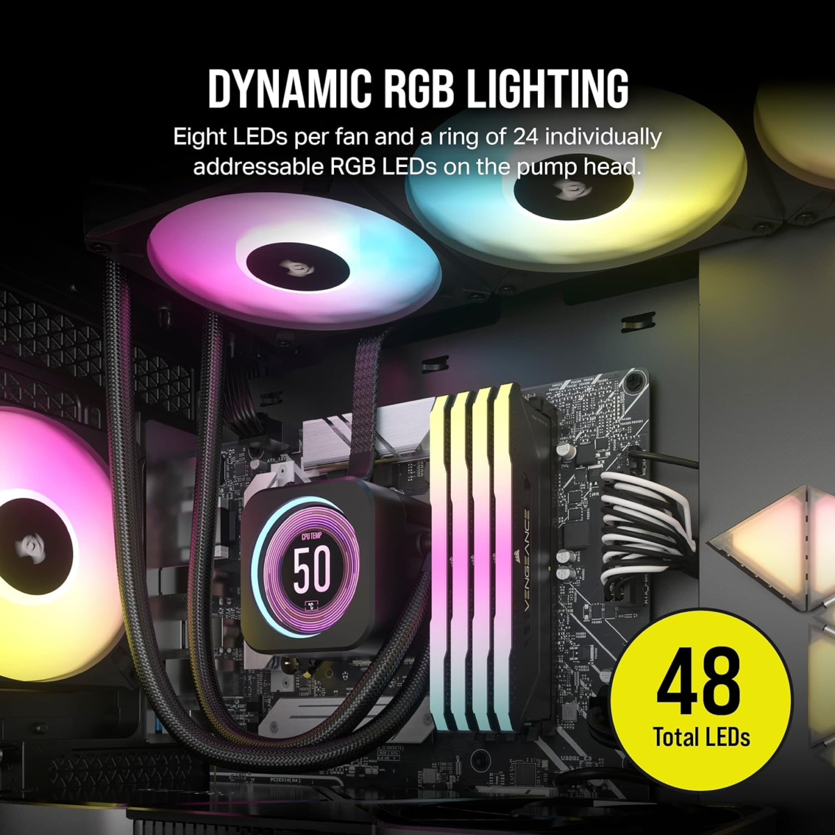 Icue H150I Elite LCD XT Liquid CPU Cooler - IPS LCD Screen - Three AF120 RGB Elite Fans - 360Mm Radiator - Fits Intel® LGA 1700, AMD® AM5, and More - Included Icue Commander CORE - Black - Image 5