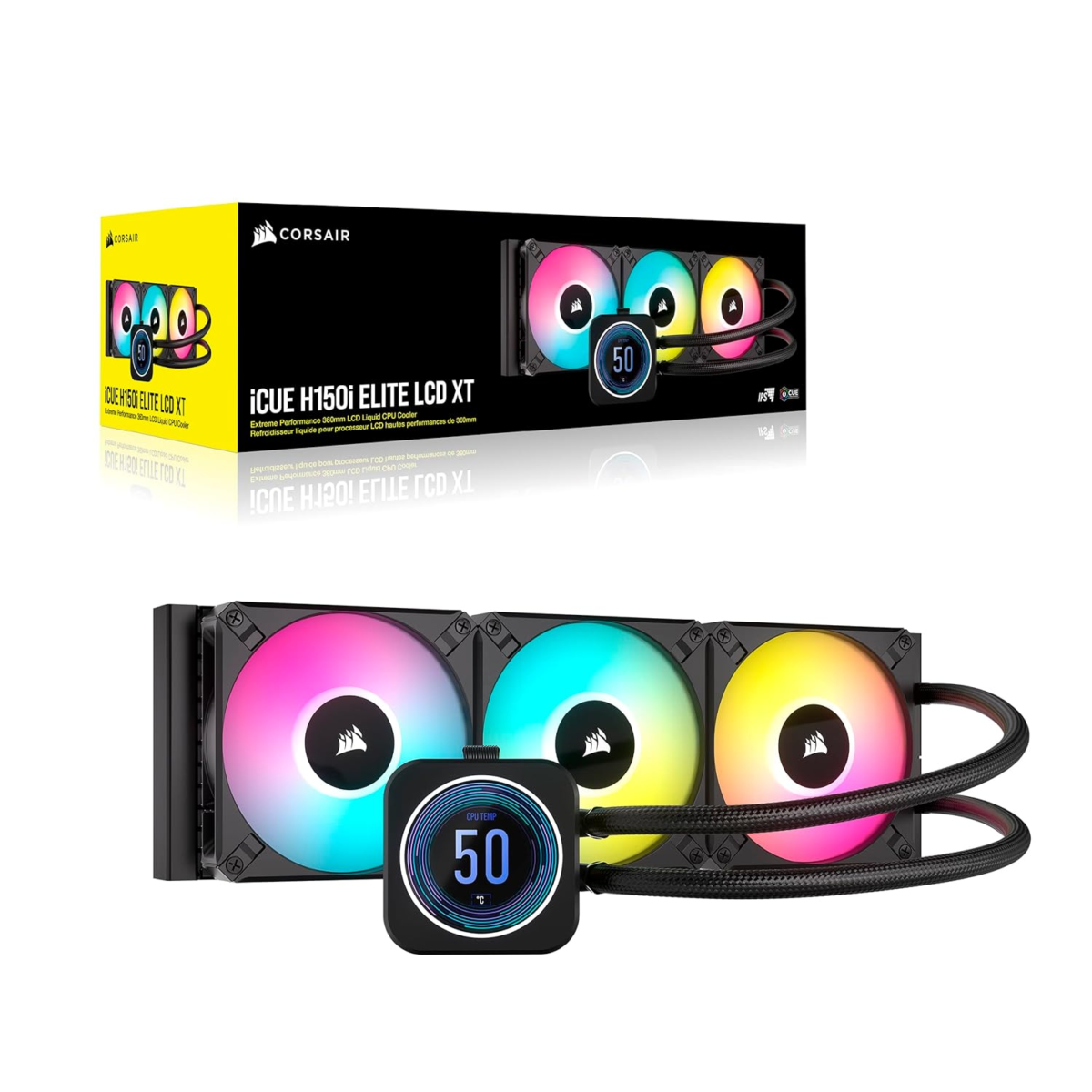 Icue H150I Elite LCD XT Liquid CPU Cooler - IPS LCD Screen - Three AF120 RGB Elite Fans - 360Mm Radiator - Fits Intel® LGA 1700, AMD® AM5, and More - Included Icue Commander CORE - Black - Image 8