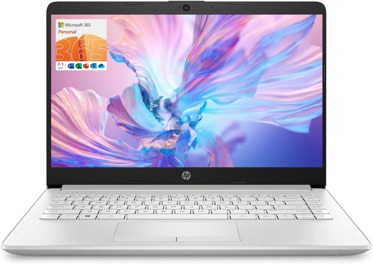 Portable Laptop, Student and Business, 14" HD Display, Intel Quad-Core N4120, 16GB DDR4 RAM, 64GB Emmc, 1 Year Office 365, Webcam, RJ-45, HDMI, Wi-Fi, Windows 11 Home, Silver - Image 1