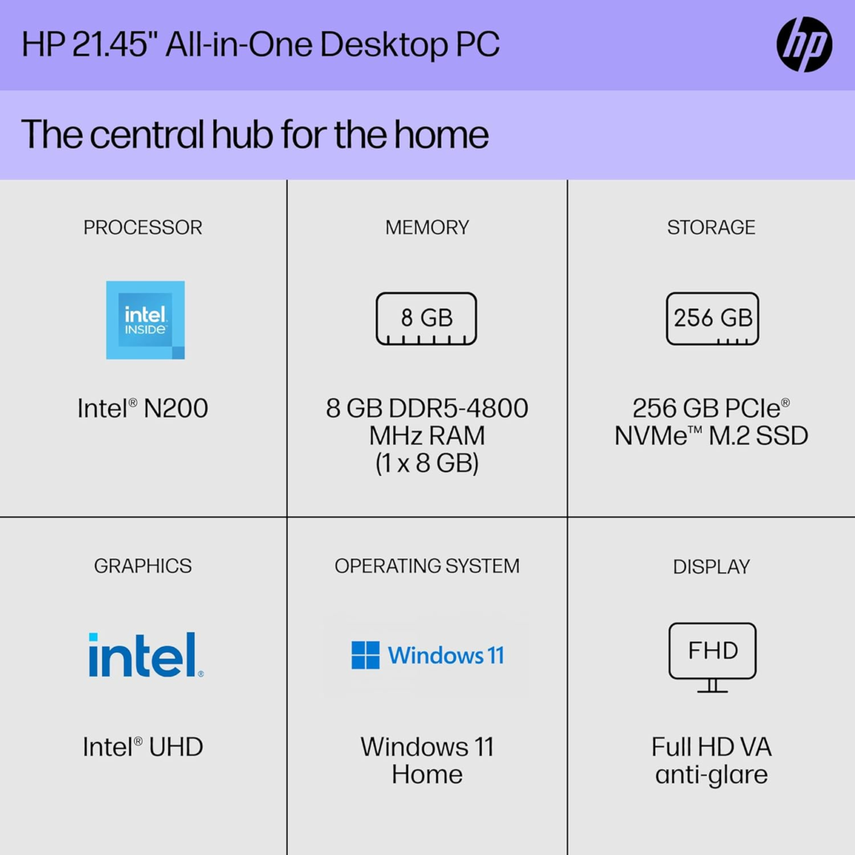 22 Inch All-In-One Desktop PC, FHD Display, Intel N200, 8 GB RAM, 256 GB SSD, Intel UHD Graphics, Windows 11 Home, 22-Dg0012 (2024) - Image 2