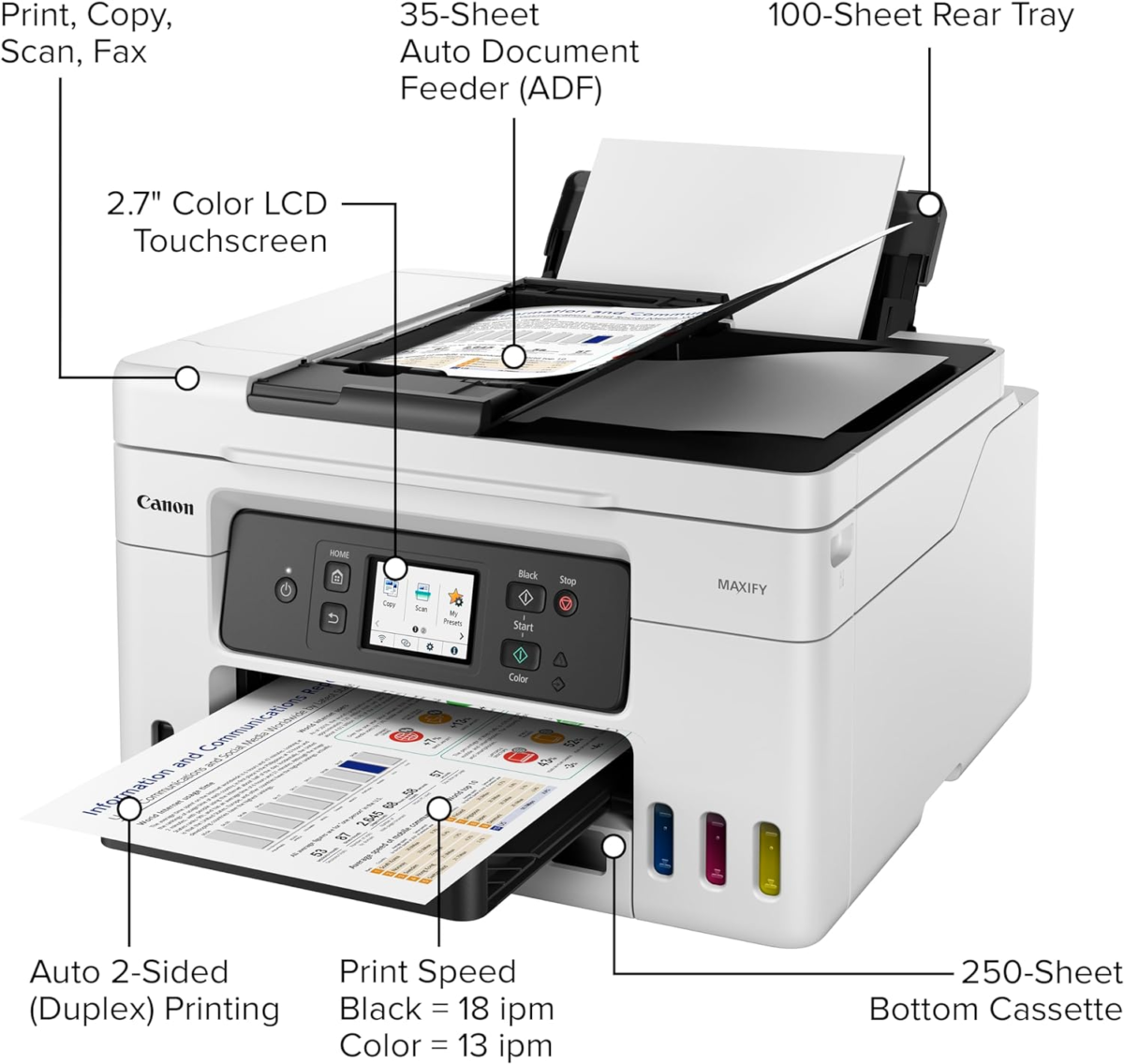Megatank GX4020 All-In-One Wireless Supertank Printer with Print, Copy, Scan and Fax | Auto Document Feeder | Mobile Printing | 2.7" LCD Touch Screen - Image 4