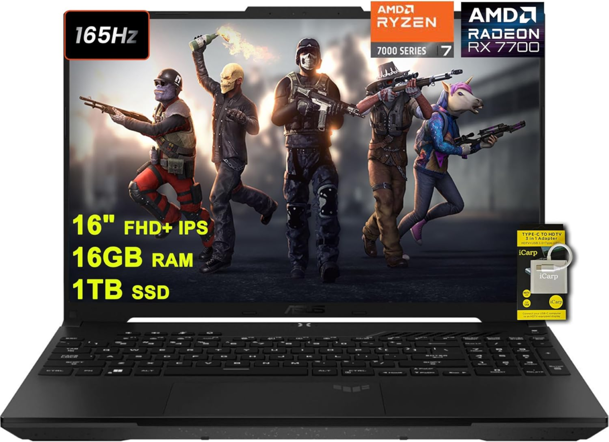 TUF Gaming A16 Laptop 16" FHD+ 165Hz 7Ms 100% Srgb AMD Octa-Core Ryzen 7 7735HS 16GB RAM 1TB SSD Radeon RX 7700S 8GB (>RTX4060) Backlit USB-C USB4 Fast Charging Win11 W/Icp Accessory - Image 1