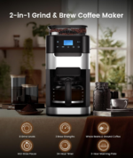 10-Cup Drip Coffee Maker with Built-In Grinder, 24-Hour Programmable, Adjustable Grind & Brew, Keep Warm Plate, 50.7Oz Water Reservoir, Ideal for Home & Office - Black - Image 2
