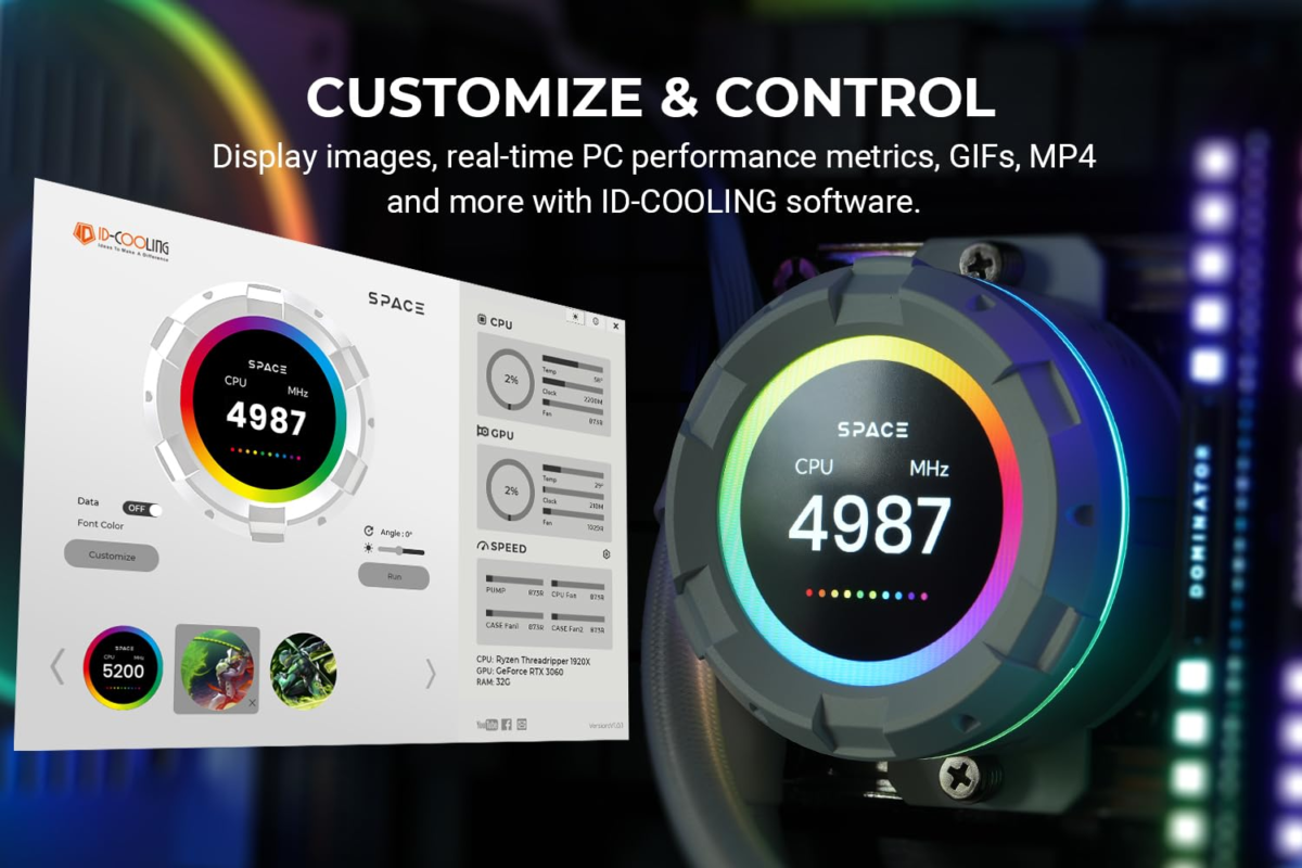 SL240 White CPU Liquid Cooler with Display, Customizable 2.1" LCD Display for Images or Performance Metrics, 240Mm AIO Cooler, Dual AF127 ARGB Fans, Fits Intel/Amd - Image 3