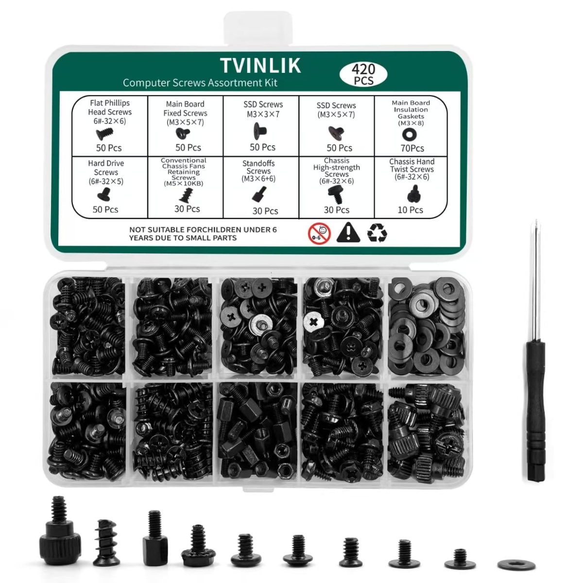 420PCS Computer Screw Kit, Motherboard Standoffs Assorted Screws for PC Case, HDD, SSD, Laptop, Fan, CD-ROM - for DIY PC Build Repair - Image 1