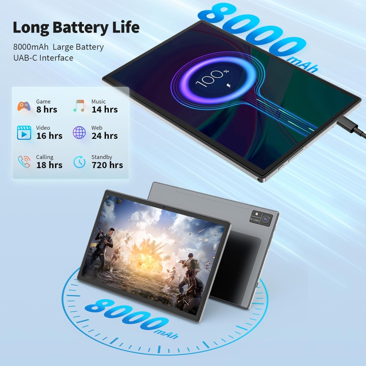 Android Tablet 10 Inch, 2 in 1 Android 12 Tablet with 16GB + 128GB,1TB Expand, Octa-Core, Sim Card Slot, 5G Wifi, Bt5.0,8000Mah, 4G Cellular Tablet with Keyboard, Mouse, Case, Stylus(Green) - Image 6