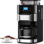 10-Cup Drip Coffee Maker with Built-In Grinder, 24-Hour Programmable, Adjustable Grind & Brew, Keep Warm Plate, 50.7Oz Water Reservoir, Ideal for Home & Office - Black