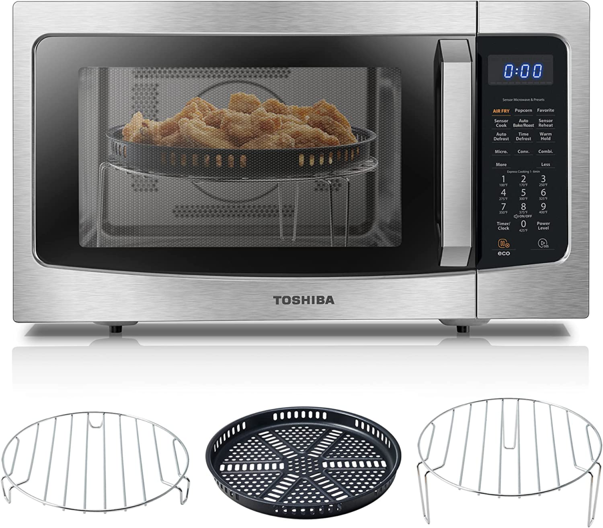 4-In-1 ML-EC42P(SS) Countertop Microwave Oven, Smart Sensor, Convection, Air Fryer Combo, Mute Function, Position Memory 13.6" Turntable, 1.5 Cu Ft, 1000W, Silver - Image 1