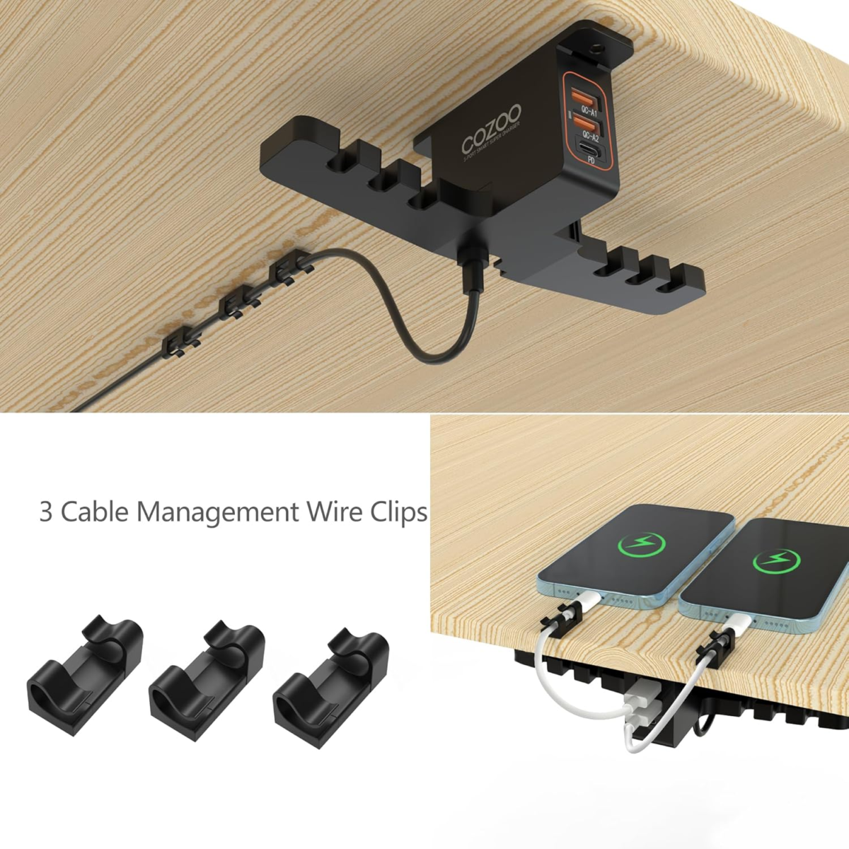 Headphone Stand with USB Charger under Desk Headset Holder Mount with 3 Port USB Charging Station (20W PD & QC3.0) and Iwatch Stand Smart Watch Charging Dock Dual Earphone Hanger Hook,Ul Tested - Image 6