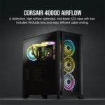 4000D AIRFLOW Tempered Glass Mid-Tower ATX Case - High-Airflow - Cable Management System - Spacious Interior - Two Included 120 Mm Fans - Black - Image 3