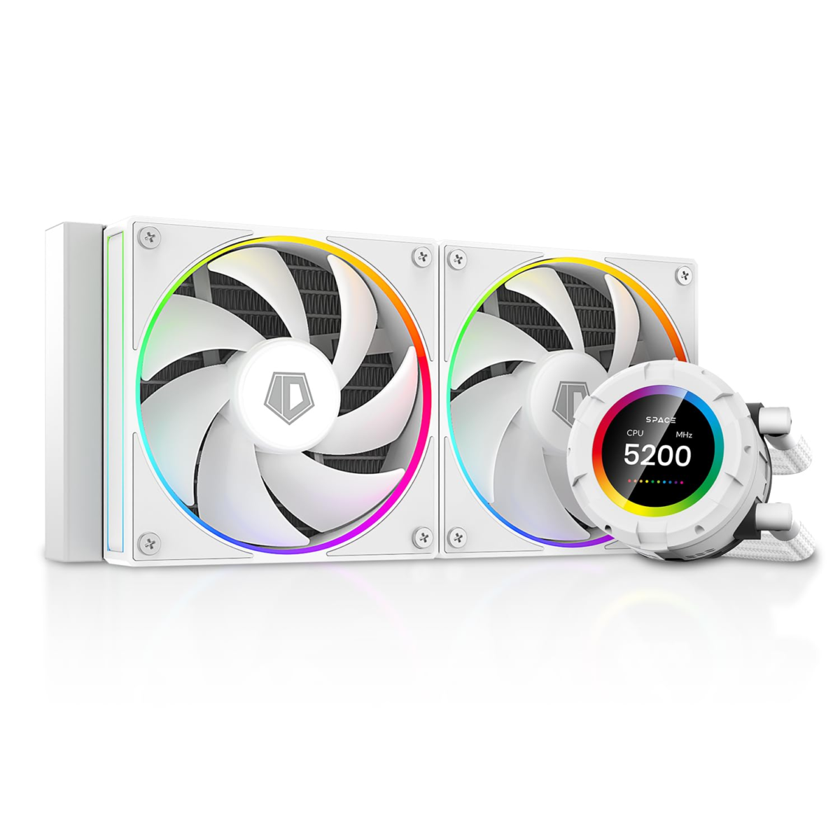 SL240 White CPU Liquid Cooler with Display, Customizable 2.1" LCD Display for Images or Performance Metrics, 240Mm AIO Cooler, Dual AF127 ARGB Fans, Fits Intel/Amd - Image 1