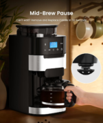 10-Cup Drip Coffee Maker with Built-In Grinder, 24-Hour Programmable, Adjustable Grind & Brew, Keep Warm Plate, 50.7Oz Water Reservoir, Ideal for Home & Office - Black - Image 6