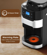 10-Cup Drip Coffee Maker with Built-In Grinder, 24-Hour Programmable, Adjustable Grind & Brew, Keep Warm Plate, 50.7Oz Water Reservoir, Ideal for Home & Office - Black - Image 7