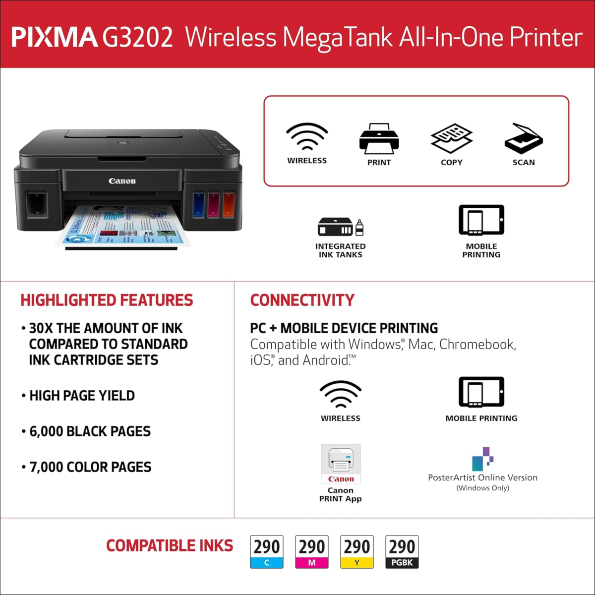 PIXMA G3202 - Megatank, Wireless All-In-One Printer - Image 2