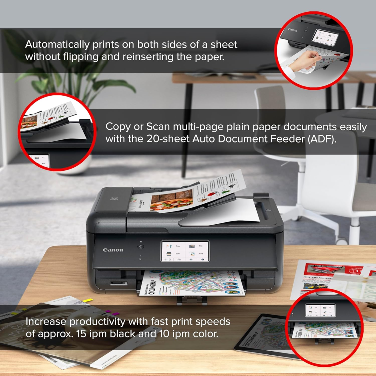 PIXMA Tr8620A - All-In-One Printer Home Office|Copier|Scanner|Fax|Auto Document Feeder | Photo, Document | Airprint (R), Android, Black, Works with Alexa - Image 4
