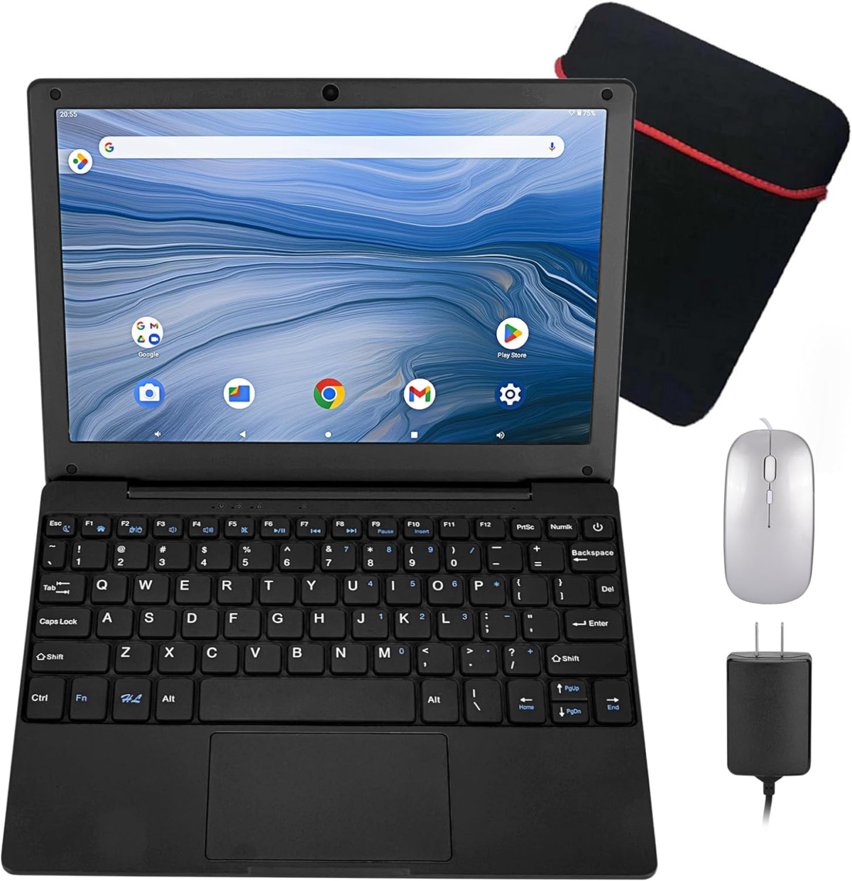 10.1Inch Lapttop,Quad-Core Processor with Android 12.0 OS, 2GB RAM,64GB EMMC, Built-In Camera, Wifi,Usb Interface, Tpye-C Charging for Learning and Entertainment (Black 2GB+64GB) - Image 1