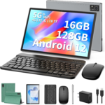 Android Tablet 10 Inch, 2 in 1 Android 12 Tablet with 16GB + 128GB,1TB Expand, Octa-Core, Sim Card Slot, 5G Wifi, Bt5.0,8000Mah, 4G Cellular Tablet with Keyboard, Mouse, Case, Stylus(Green)